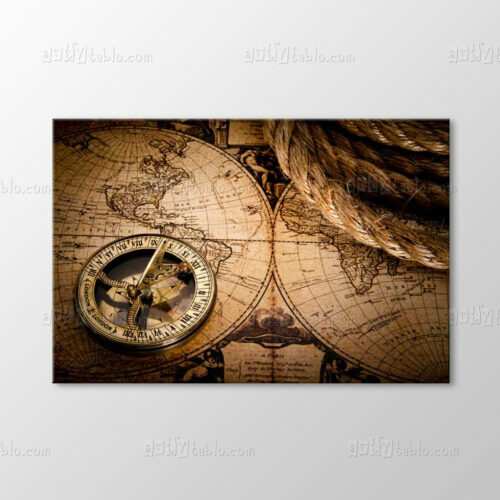 Vintage Compass and World Map Tablo