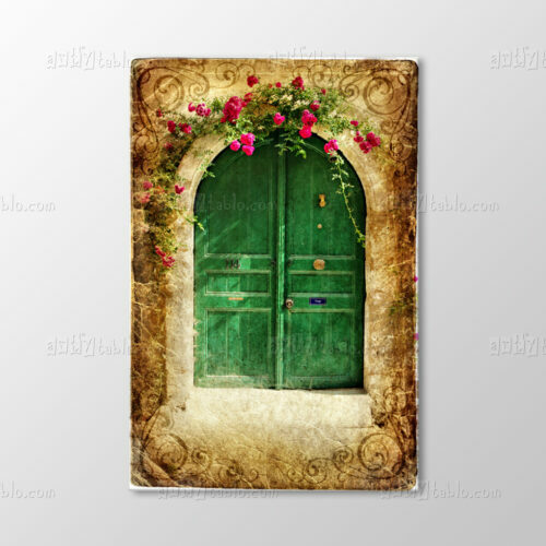 Çiçekli Kapı Vintage Tablo