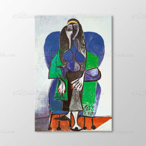 Sitting Woman With Gree Scarf Tablo