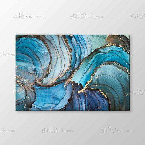 Blue Gold Marble Kanvas Tablo