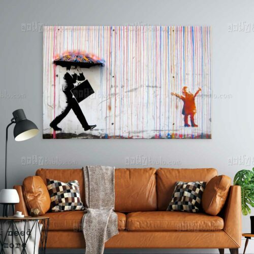 Banksy Rainbow Rain Tablo