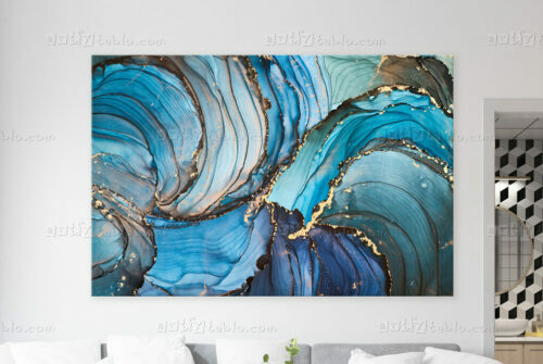 Blue Gold Marble Kanvas Tablo