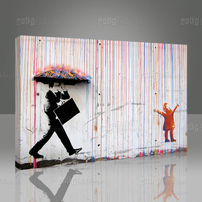 Banksy Rainbow Rain Tablo