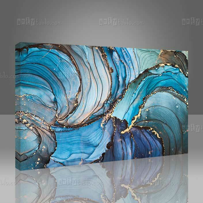 Blue Gold Marble Kanvas Tablo